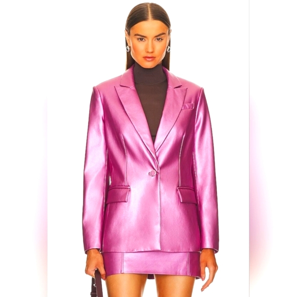 SALE Revolve Milly Vegan Alexa  Crinkled Leather Blazer in Pink, Metallic, 6 NWT - Picture 2 of 10